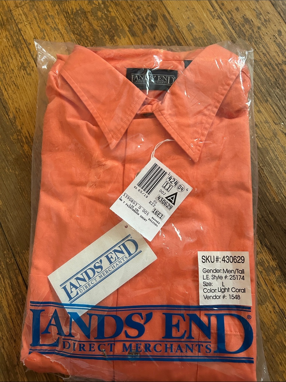 Lands' End Men’s Light Coral Button-Down Shirt still in wrap